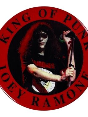 Unk Red and Black Joey Ramone 'King of Punk' Button
